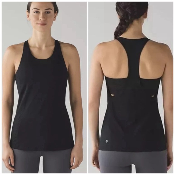 lululemon athletica Tops - Lululemon Black Hit It Laser Cut Built in Bra Tank Top 6